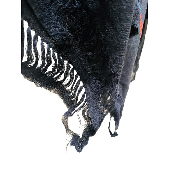 Vintage Black & Red Embroidered Fringe Poncho One Size Fits All READ - Picture 3 of 6